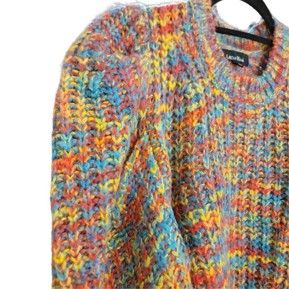 LEA & VIOLA Rainbow Puff Sleeve Sweater Womens L Beautiful Eclectic Winter Style - Picture 4 of 12
